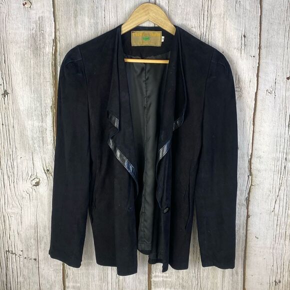 Char and Sher Suede Leather Jacket Black Size 8 - Picture 1 of 8
